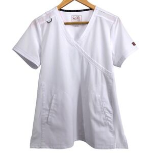 SoMi by AUW White Scrub Top V Neck  Short Sleeve‎ Pockets Size M Nurse Pinning
